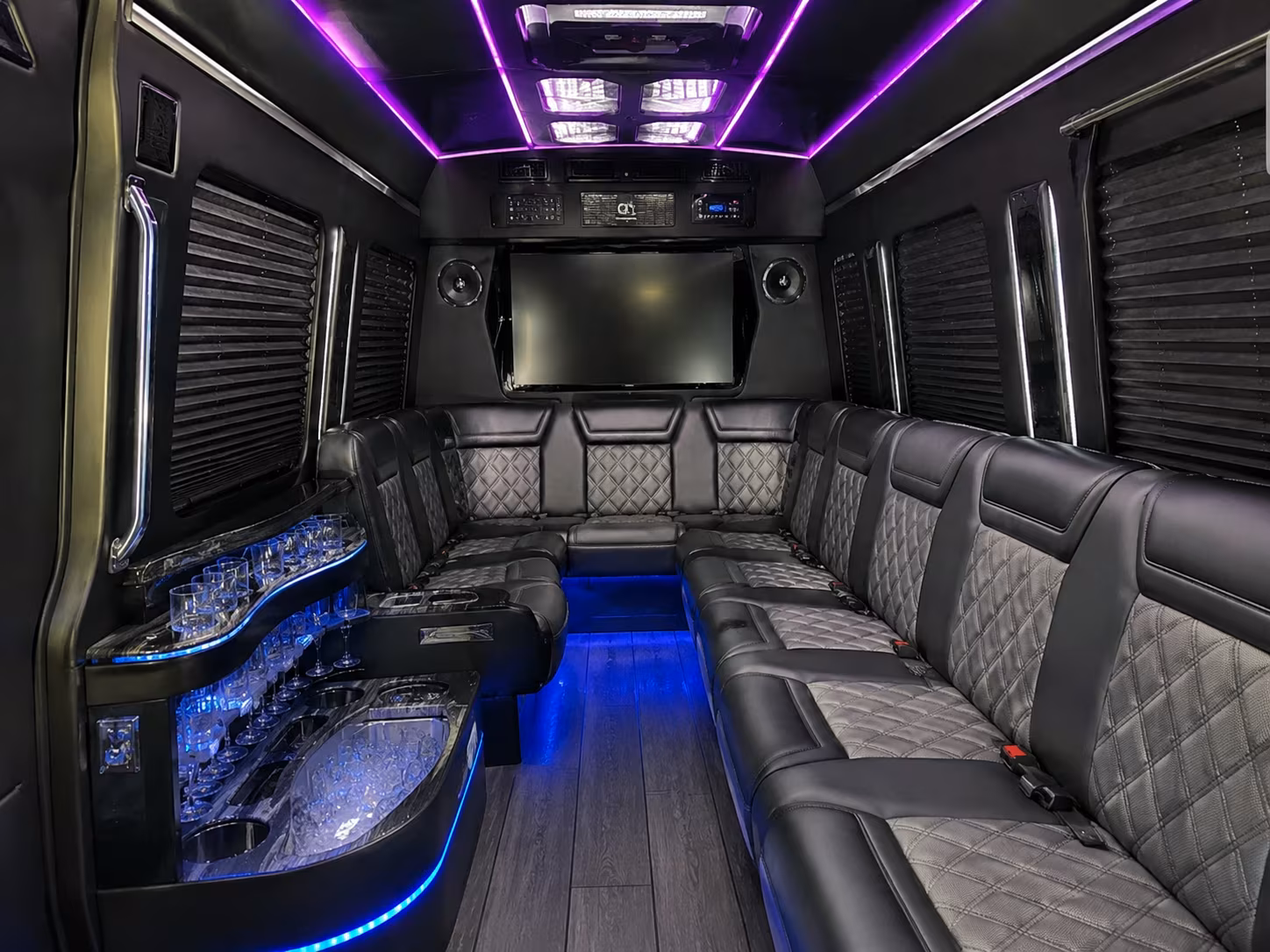 chino 50 passenger party bus inside